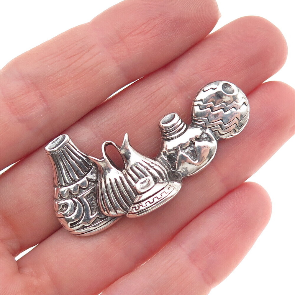 Lonn Parker Navajo Old Pawn Sterling Silver Vintage Native Pottery Pin Brooch